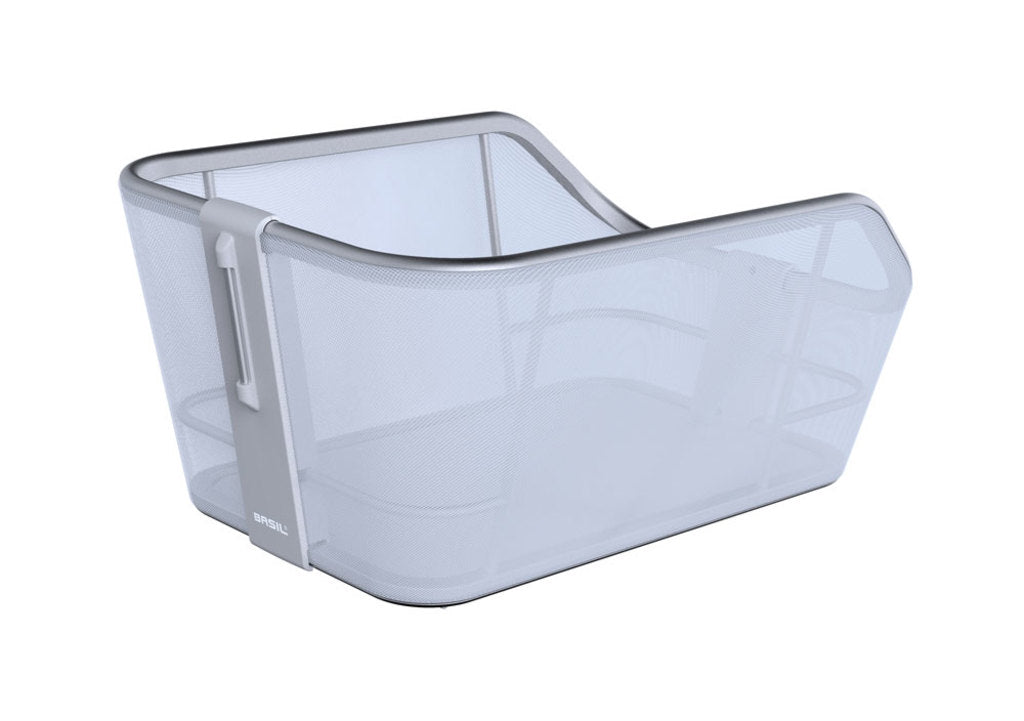 Mand Basil Cento WSL - Textonile/Aluminium Ice Blue Silver - Achterop 21 Liter Mand Basil Cento WSL - Textonile/Aluminium Ice Blue Silver - Achterop 21 Liter